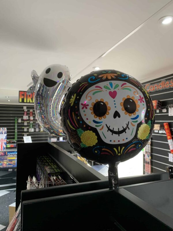 Day of the Dead skull balloon inflated.